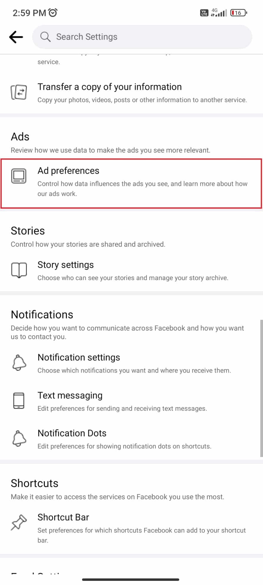 Scroll down to find Ad preferences
