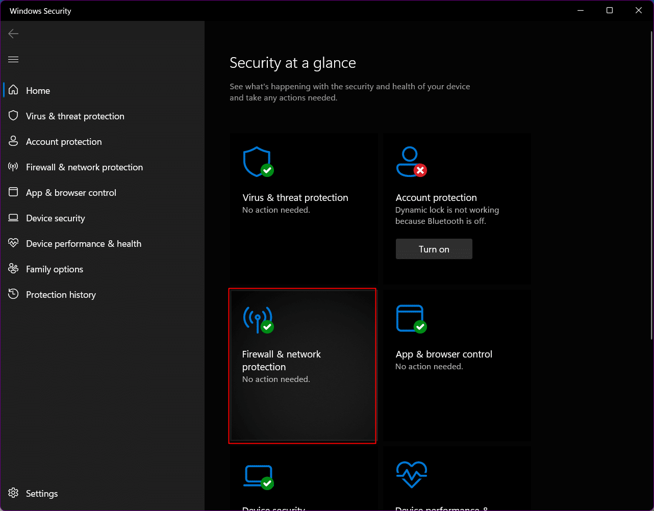 Click on Firewall & network protection
