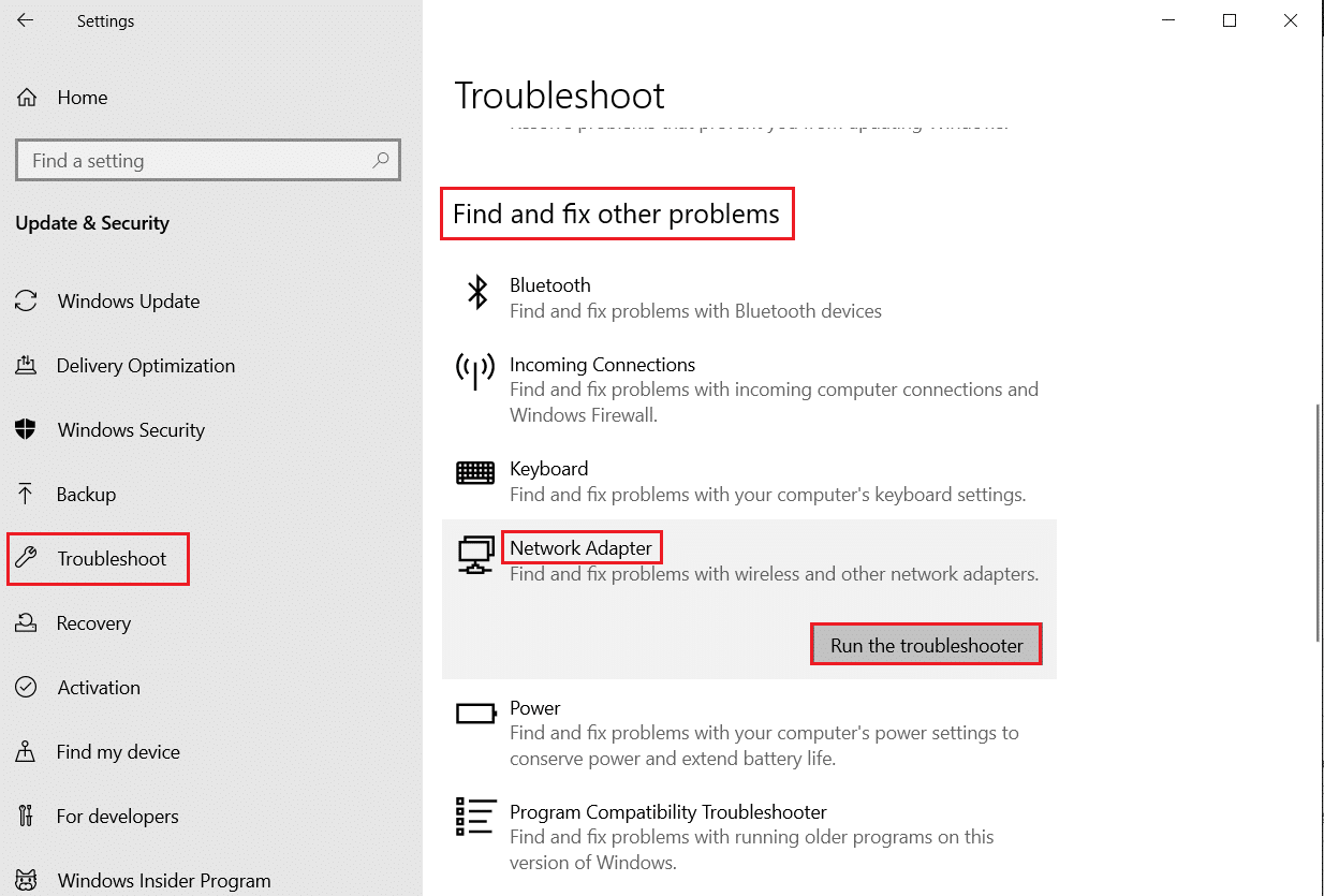 Run the troubleshooter for Network adapters