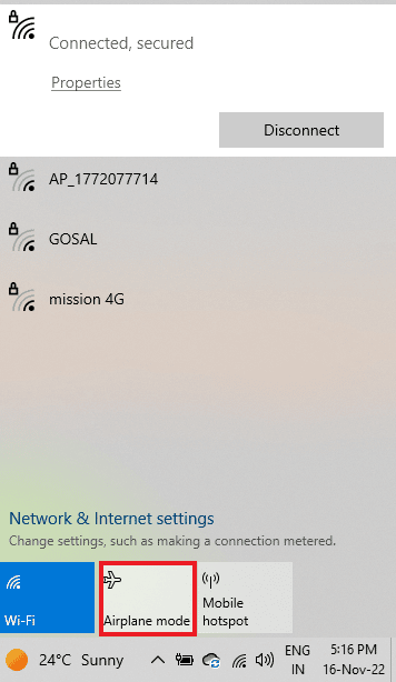 Click on Airplane mode. Fix Computer Stuck on Lets Connect You to a Network