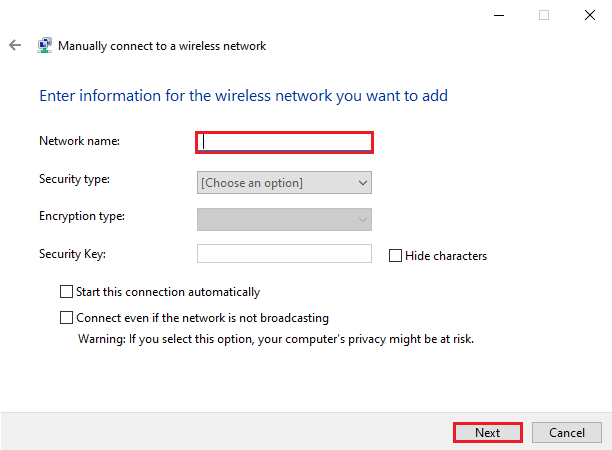 Enter the Network name and click Next