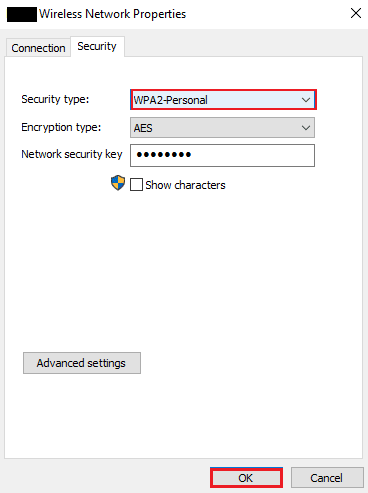 Verify Security type and select OK