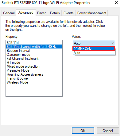 Select 20 MHz Only