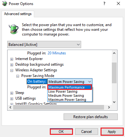 Select Maximum Performance band click on OK and Apply