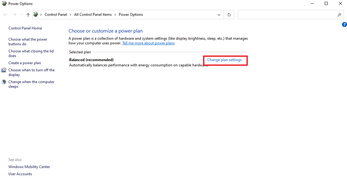 Click on Change plan settings