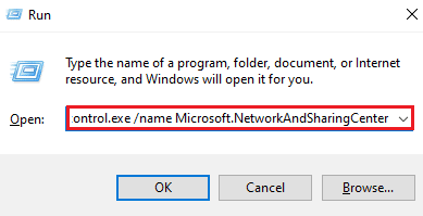 Enter the control.exe /name Microsoft.NetworkAndSharingCenter