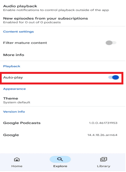 Swipe down and turn off the toggle for the Auto-play option