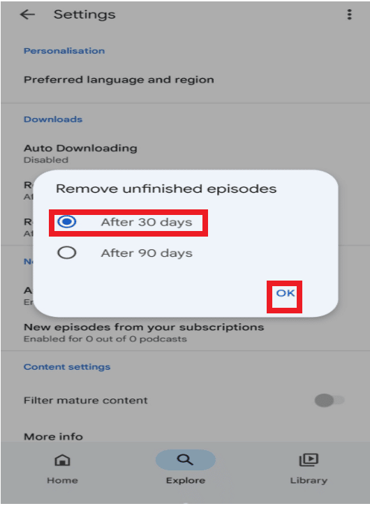 select the desired duration and click on OK