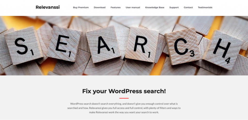 The homepage of the Relevanssi plugin