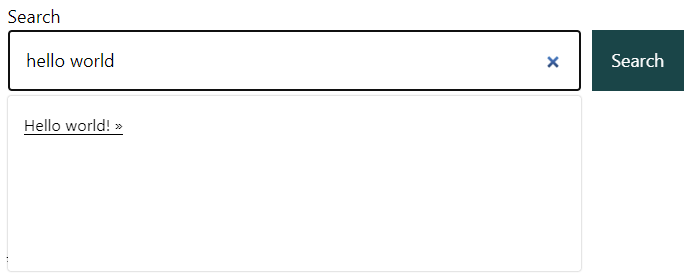 WordPress search bar, showing the AJAX live search functionality.
