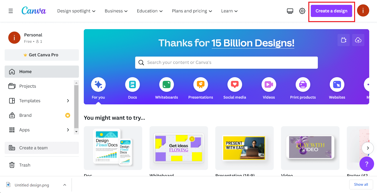 Click on Create a design