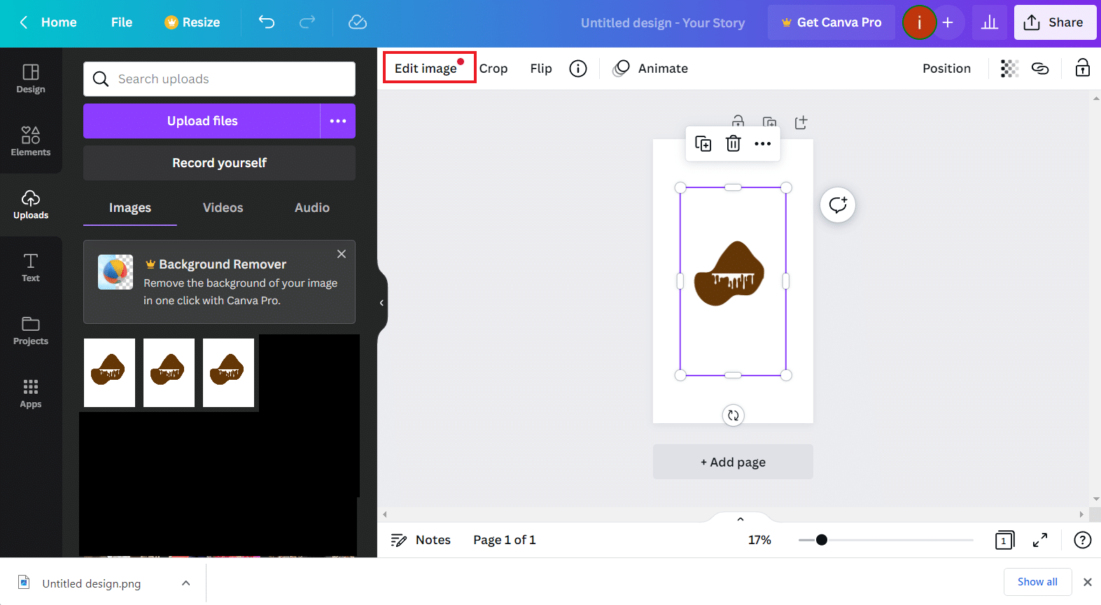Click on Edit image | How to Create a Shadow Effect in Canva