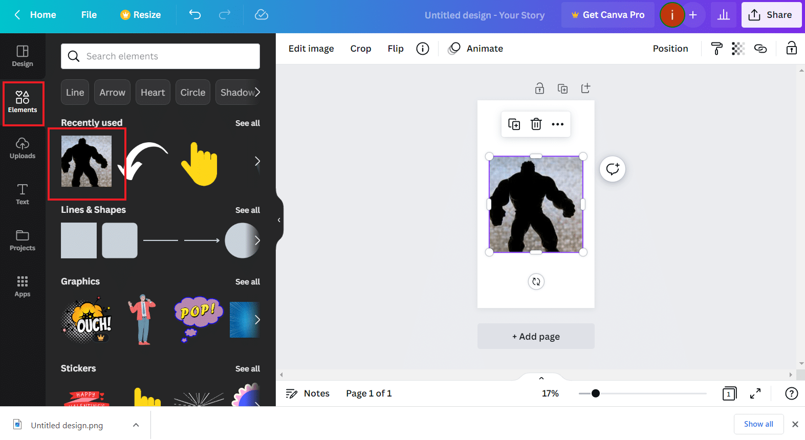 Click on Elements and select an element | How to Create a Shadow Effect in Canva