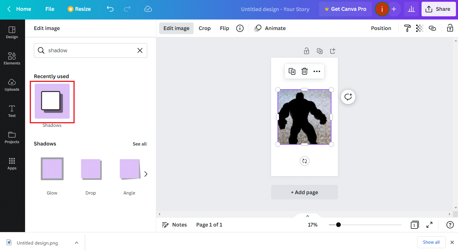 Click on the Shadows box