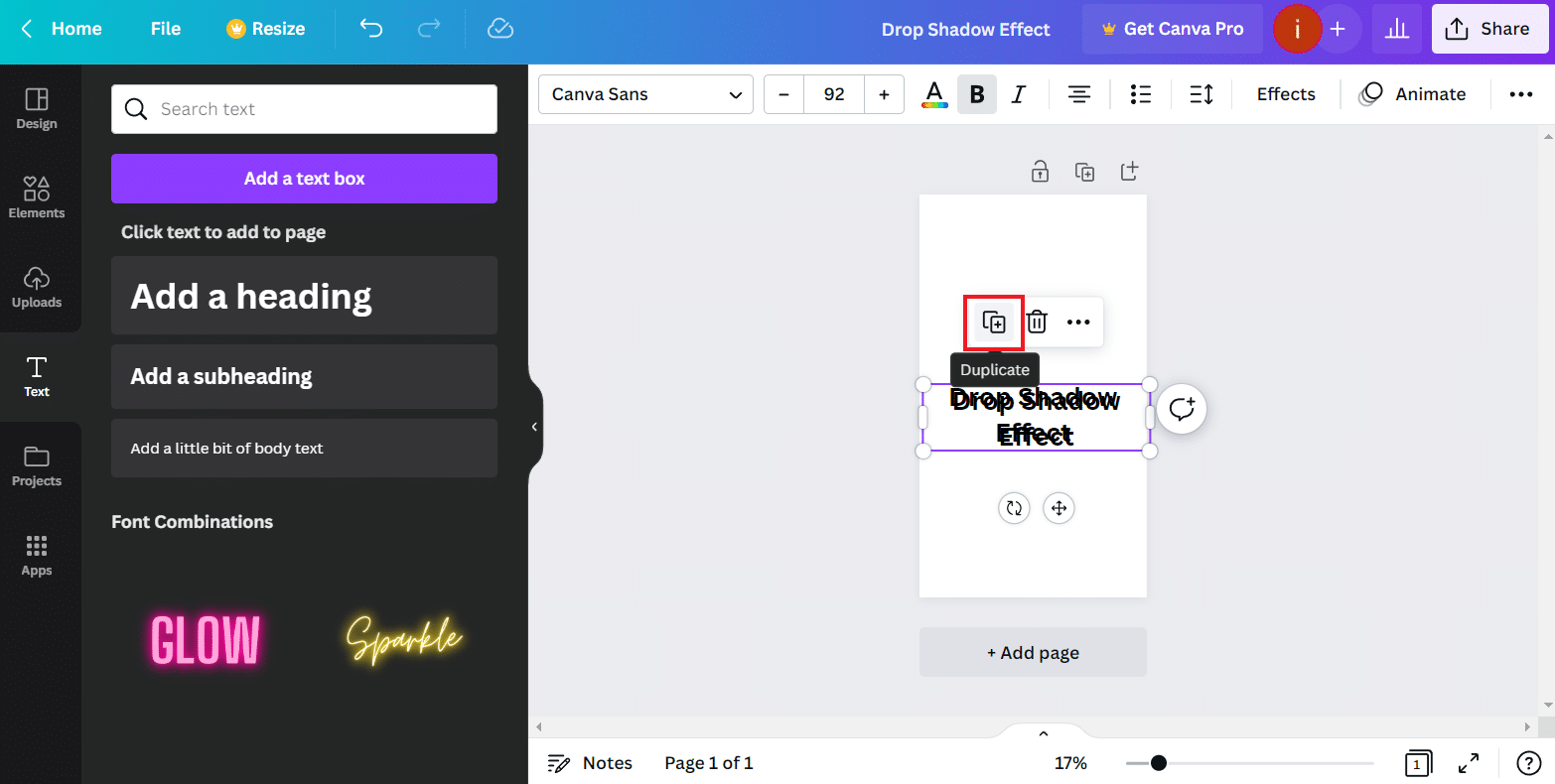 Select the Duplicate icon | How to Create a Shadow Effect in Canva
