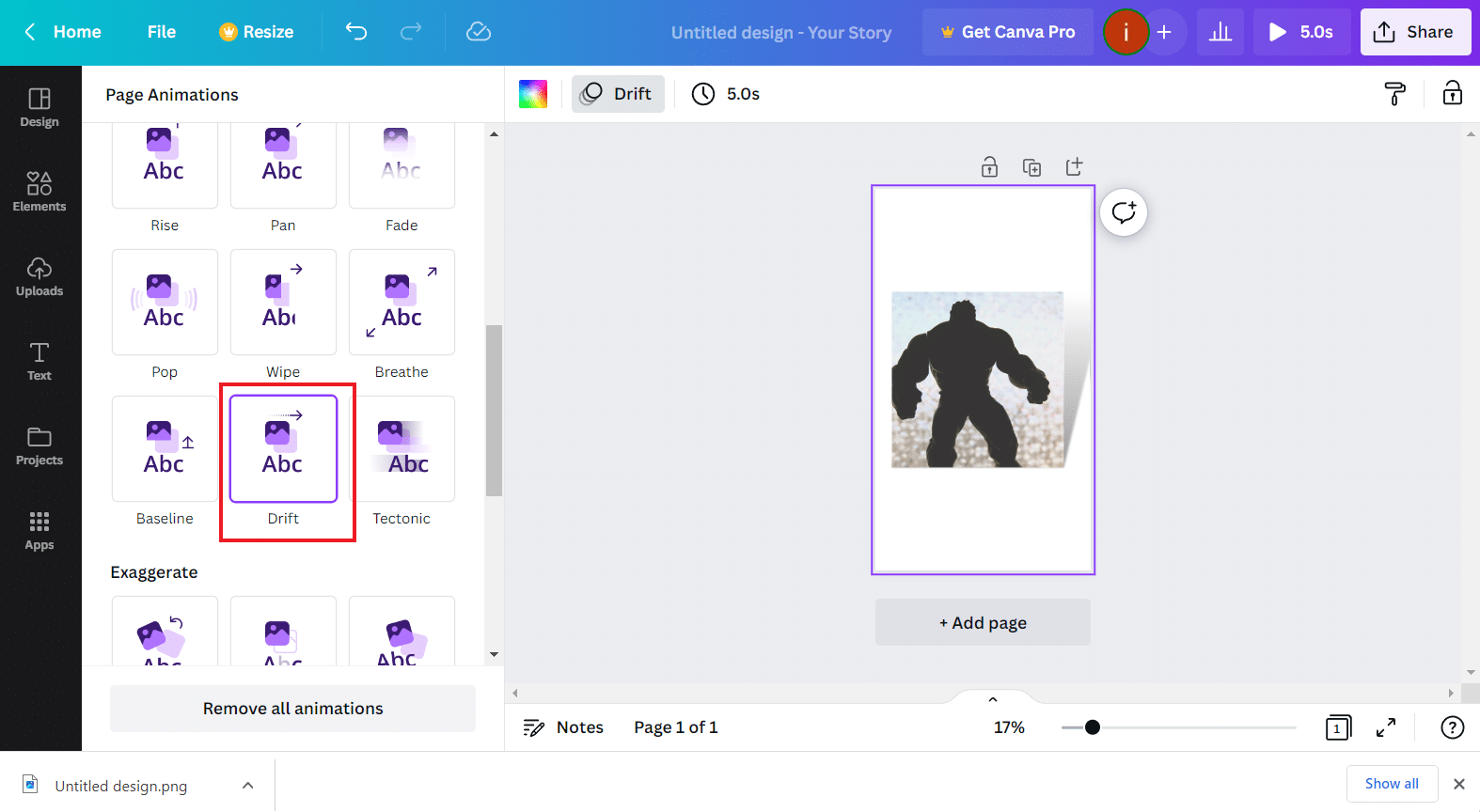 Select an Animation effect | How to Create a Shadow Effect in Canva
