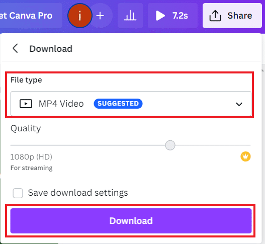 Select a File type and click on Download | How to Create a Shadow Effect in Canva