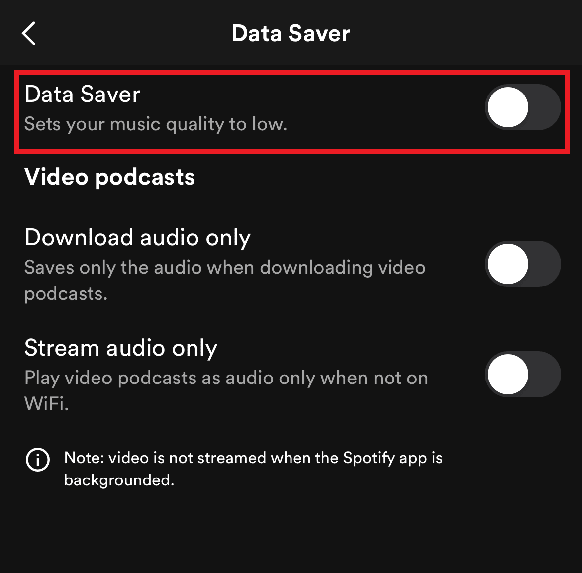 Toggle off Data Saver 