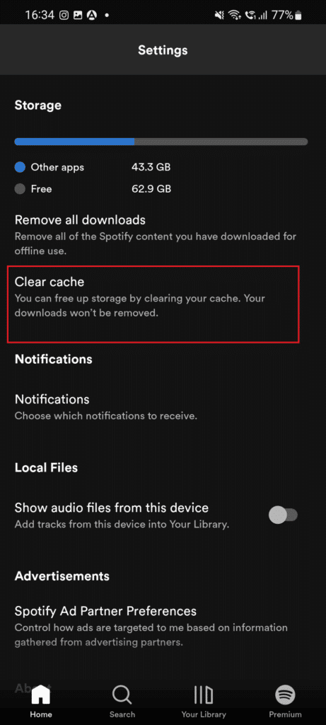 Tap on Clear cache