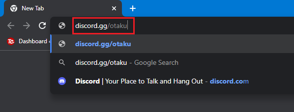 discord.gg username in the url box