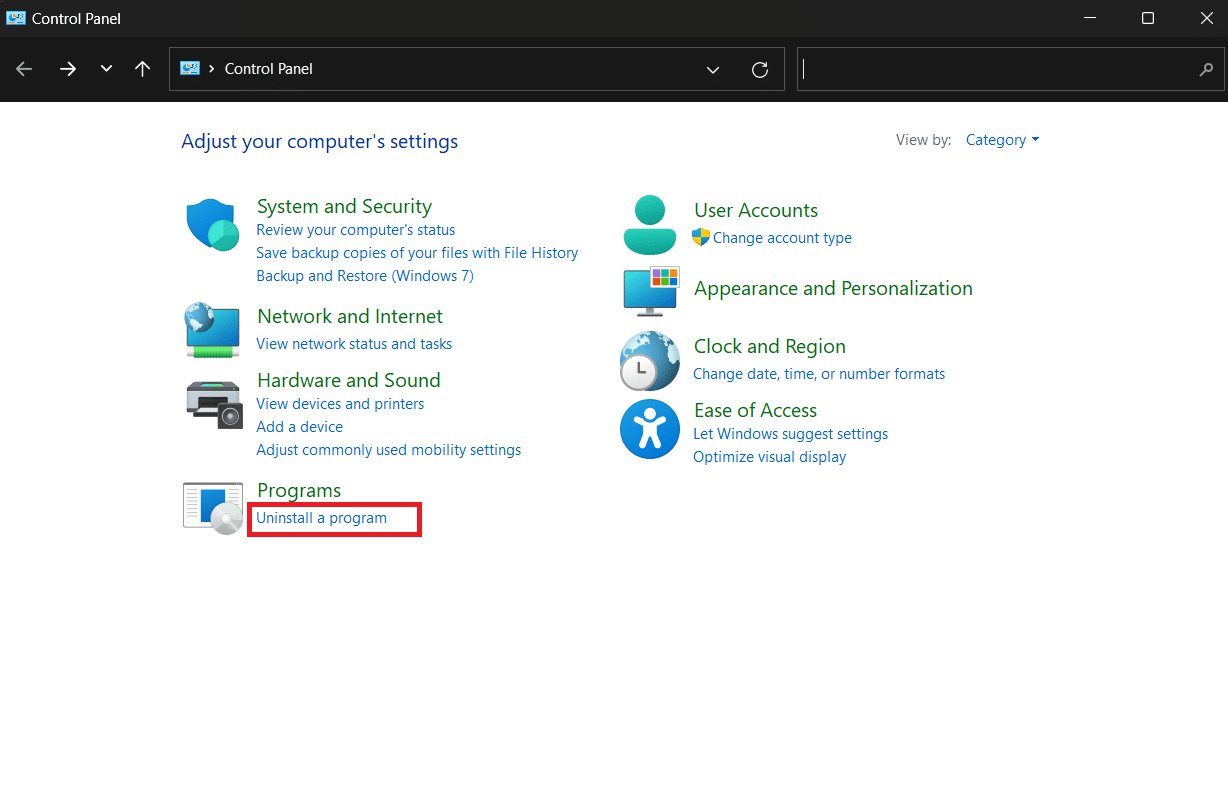 Click on Uninstall a Program