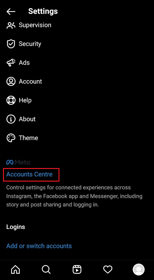 Tap on Accounts Centre |