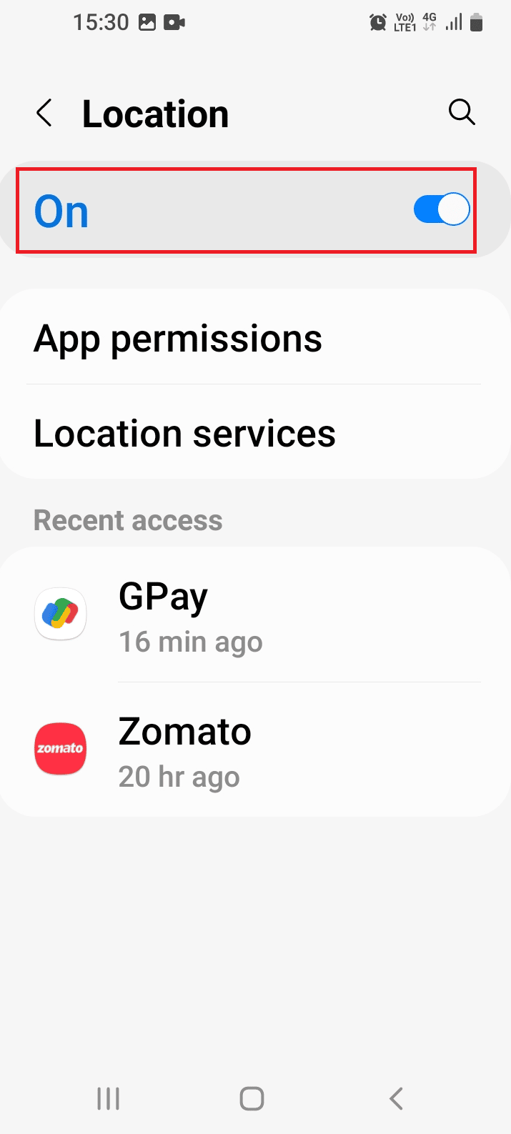 Toggle on the Location setting to turn it on