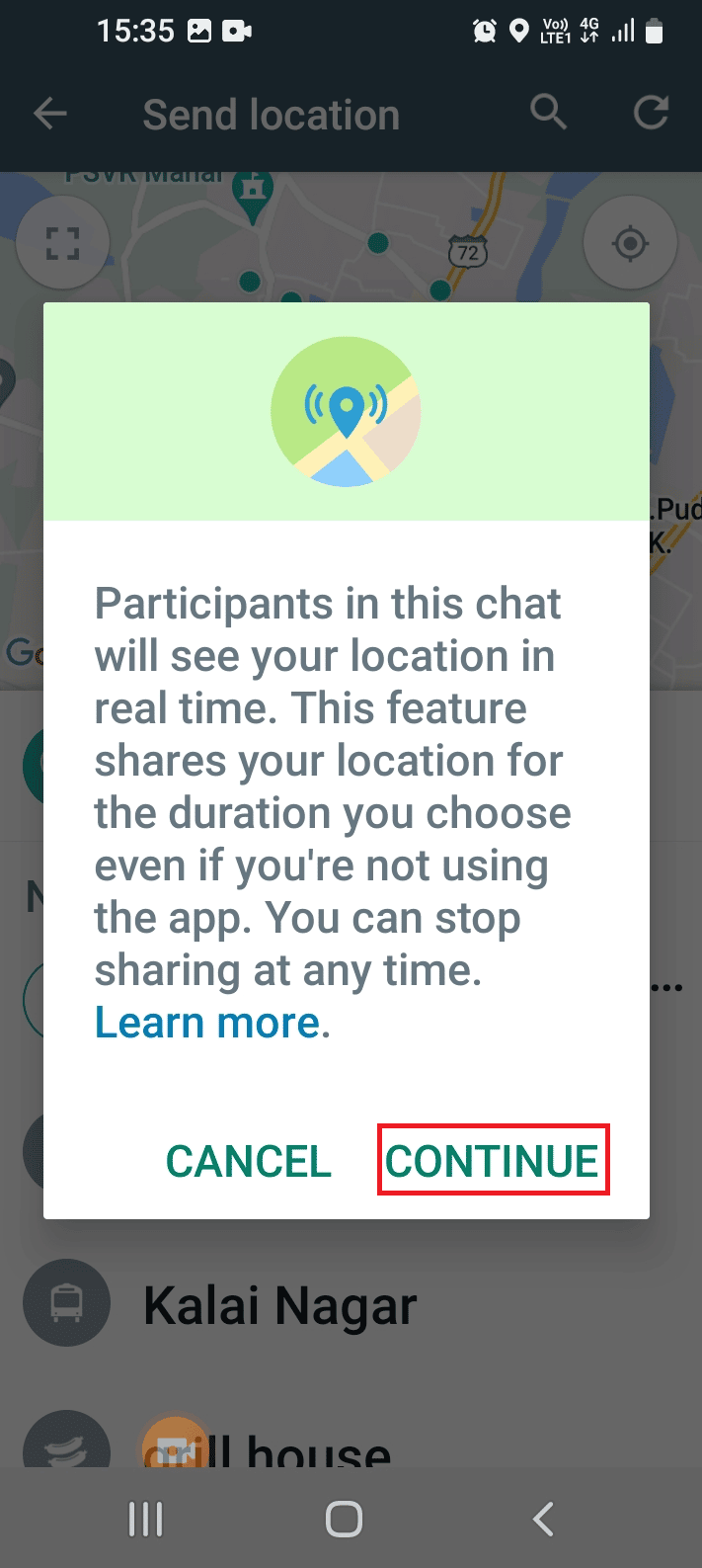 Tap on the CONTINUE option
