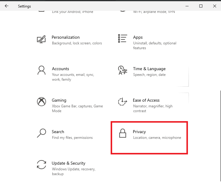 Click on the Privacy option
