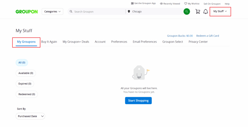 Click on My Stuff - My Groupons
