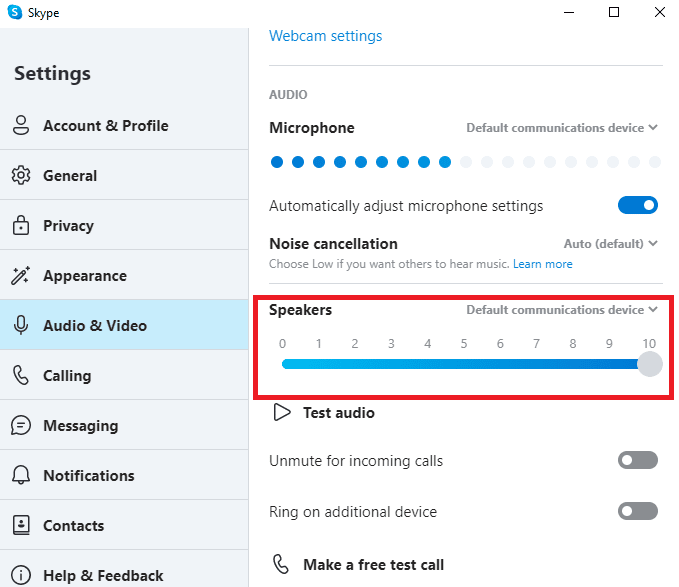 Scroll down to Speakers options and make sure they are audible