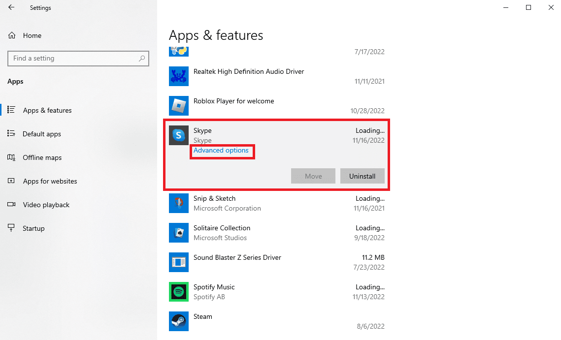 Locate and click on Skype and click on Advanced options. Fix Skype Does Not Ring on Incoming Calls