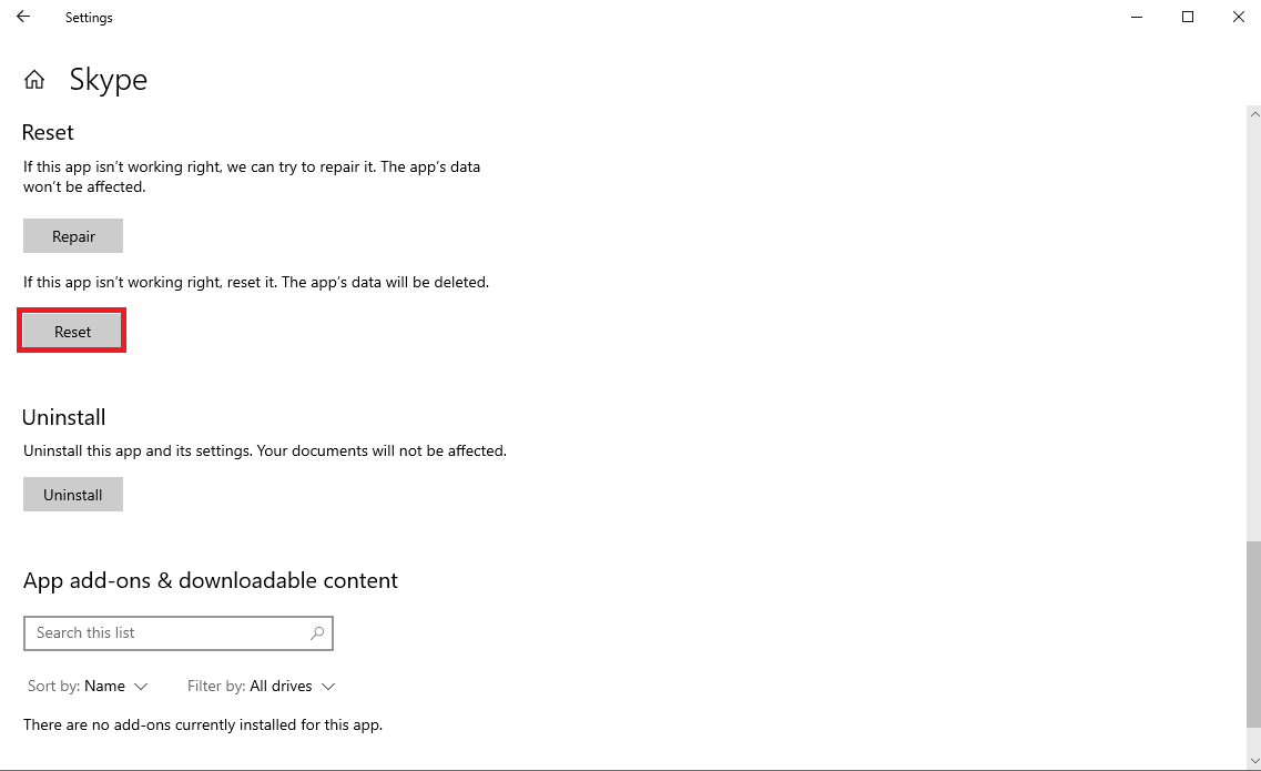 scroll down and click on the Reset button. Fix Skype Does Not Ring on Incoming Calls