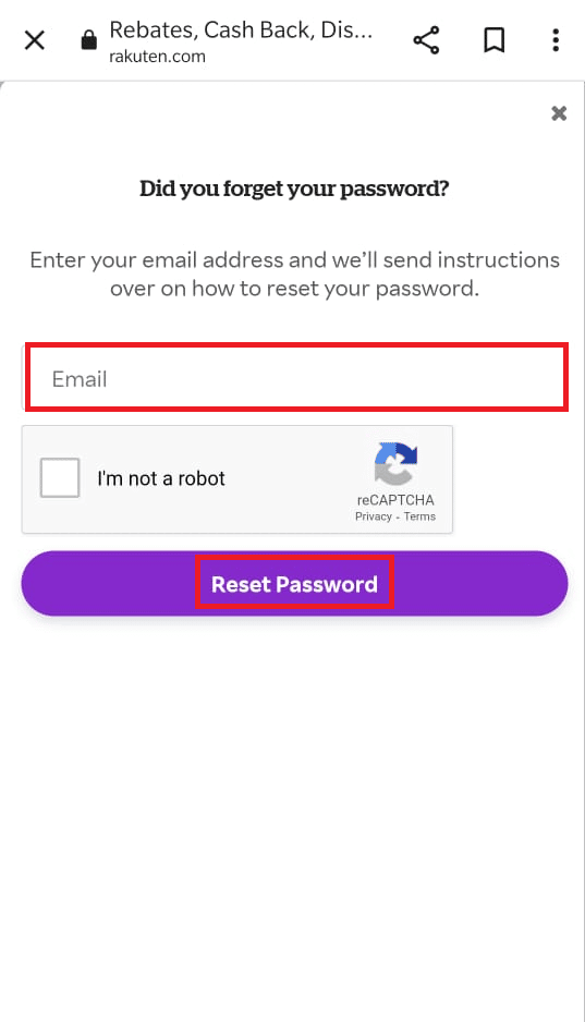 Enter your registered Email address and tap on Reset Password