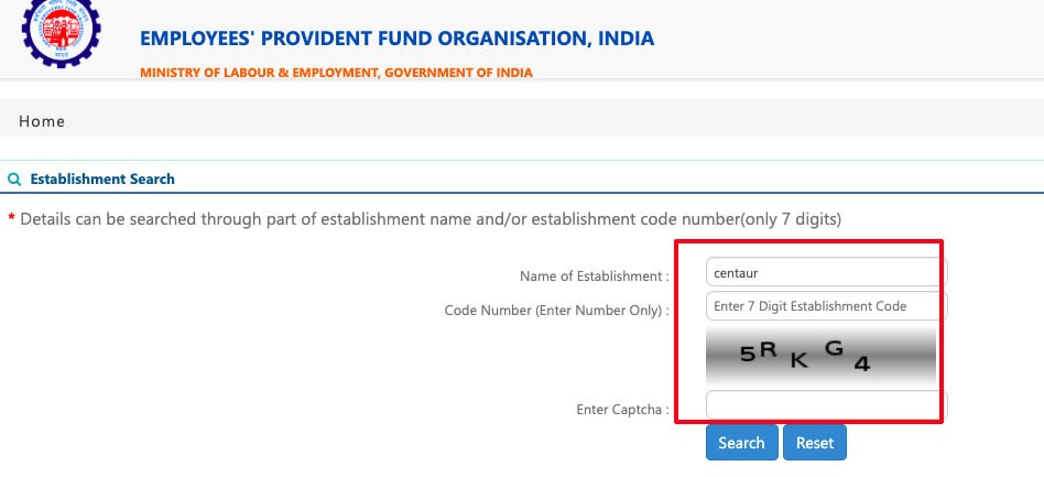 PF establishment search