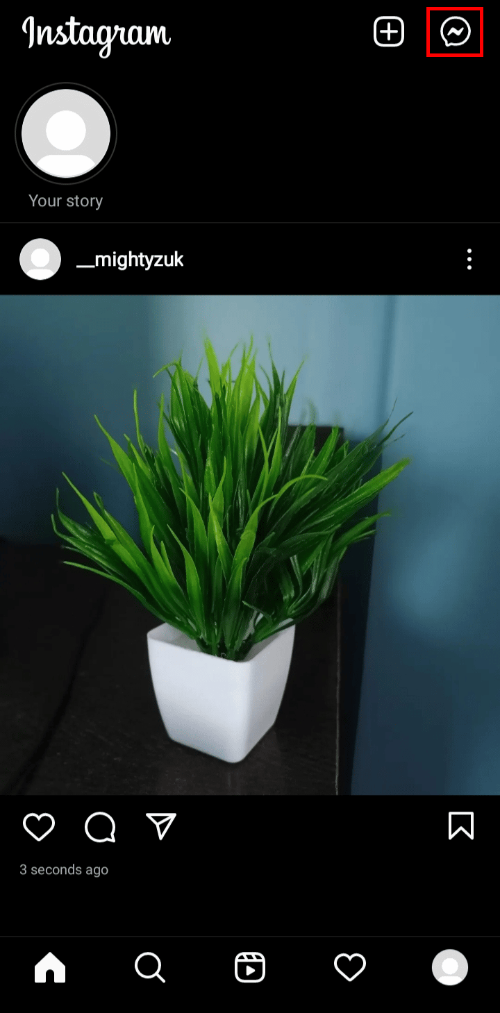 Tap on the chat icon at the top-right corner of the screen.