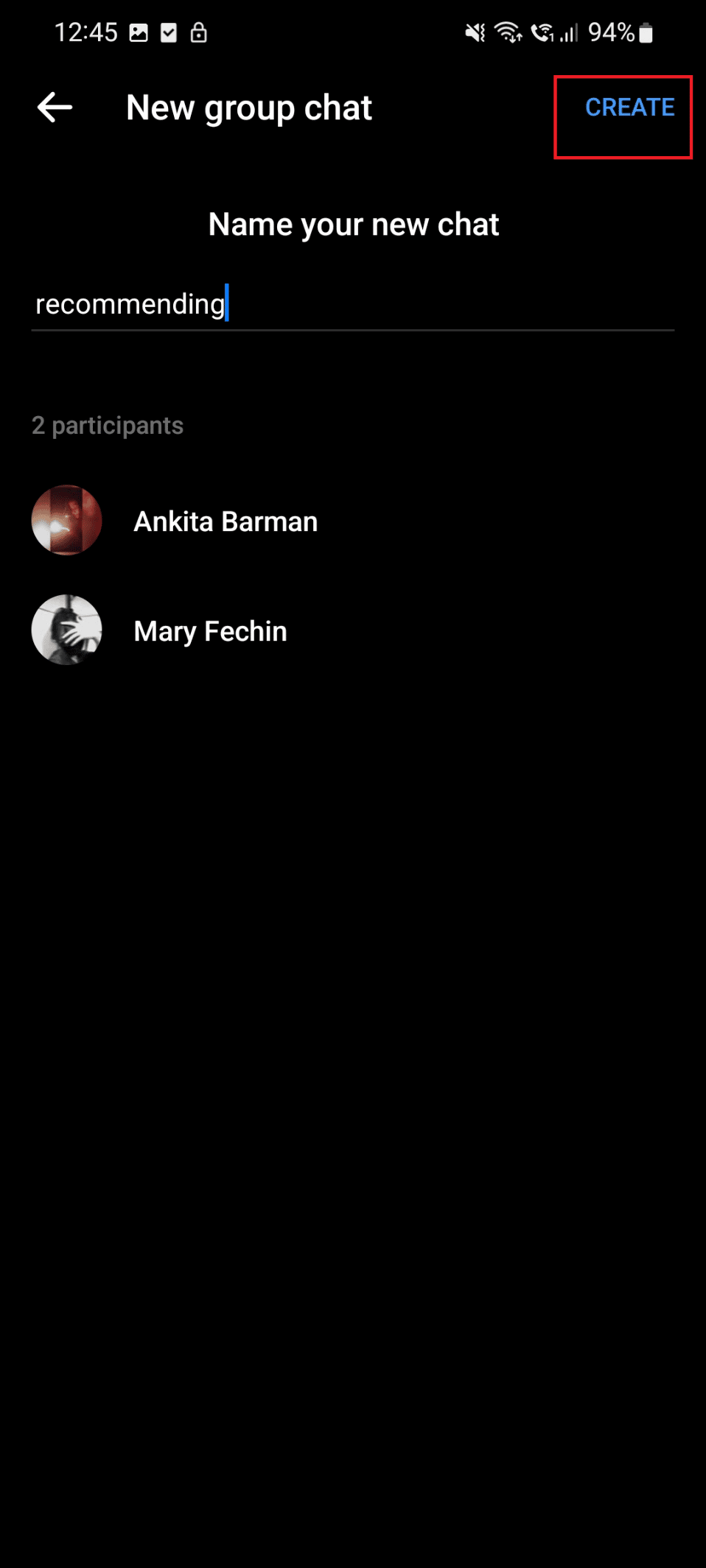 Tap on the Create option.