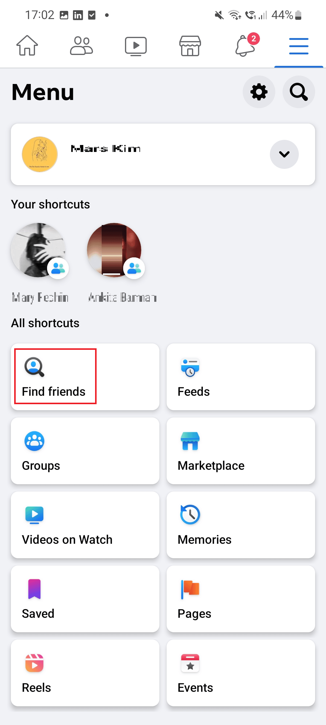 Then, tap on the Find friends option.