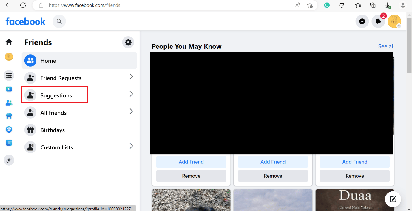click on the Suggestions option.