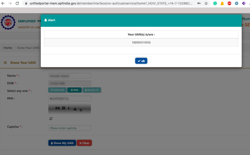 how to get back forgot uan number online
