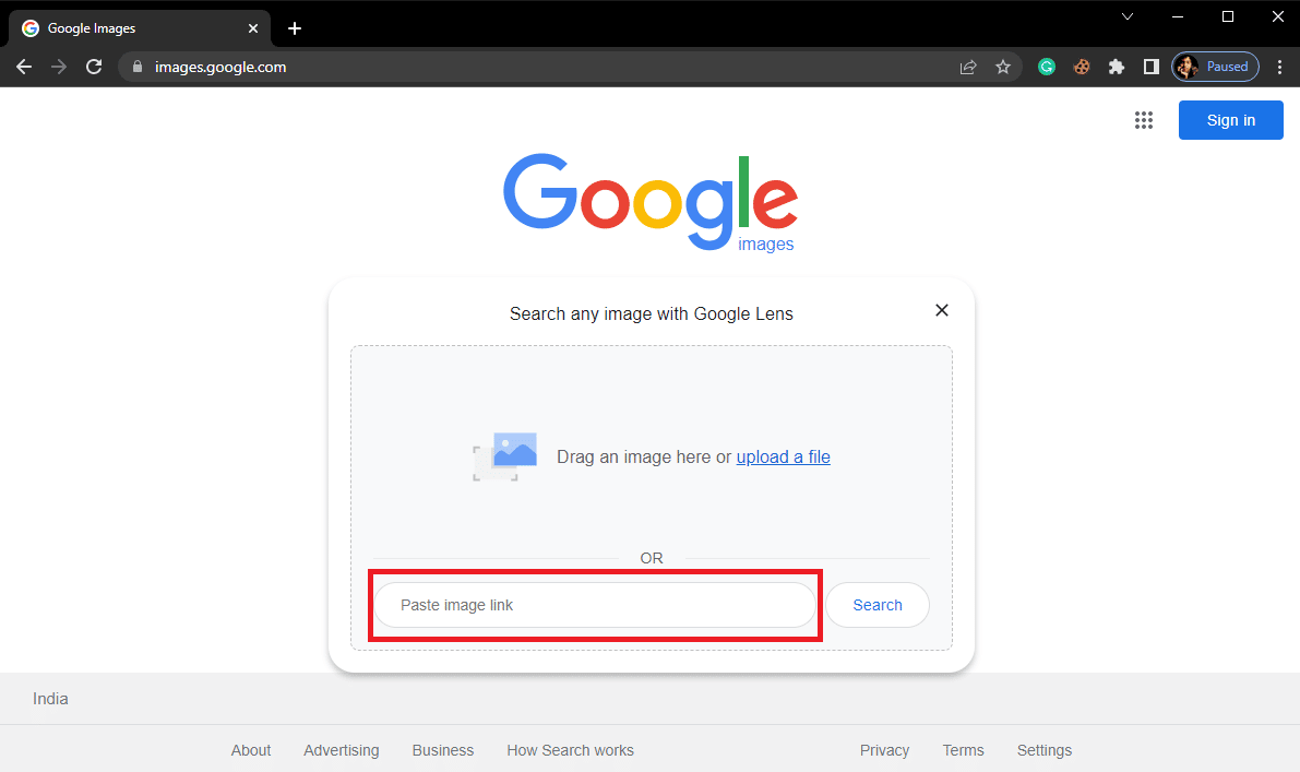 You can also reverse search an image using the image link by pasting it on the Paste image link box
