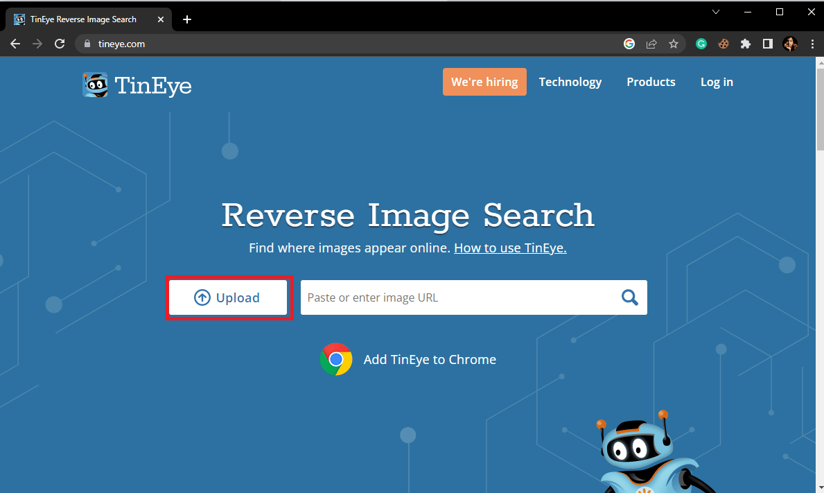 Locate and click on the Upload button to upload the picture you want to search for
