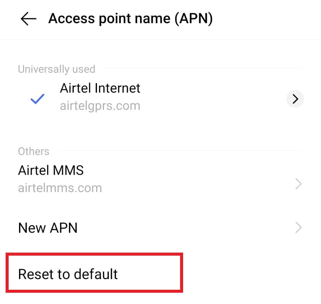 Select Reset to default