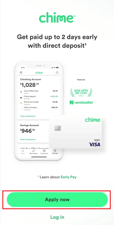 Tap on Apply Now | Chime support email