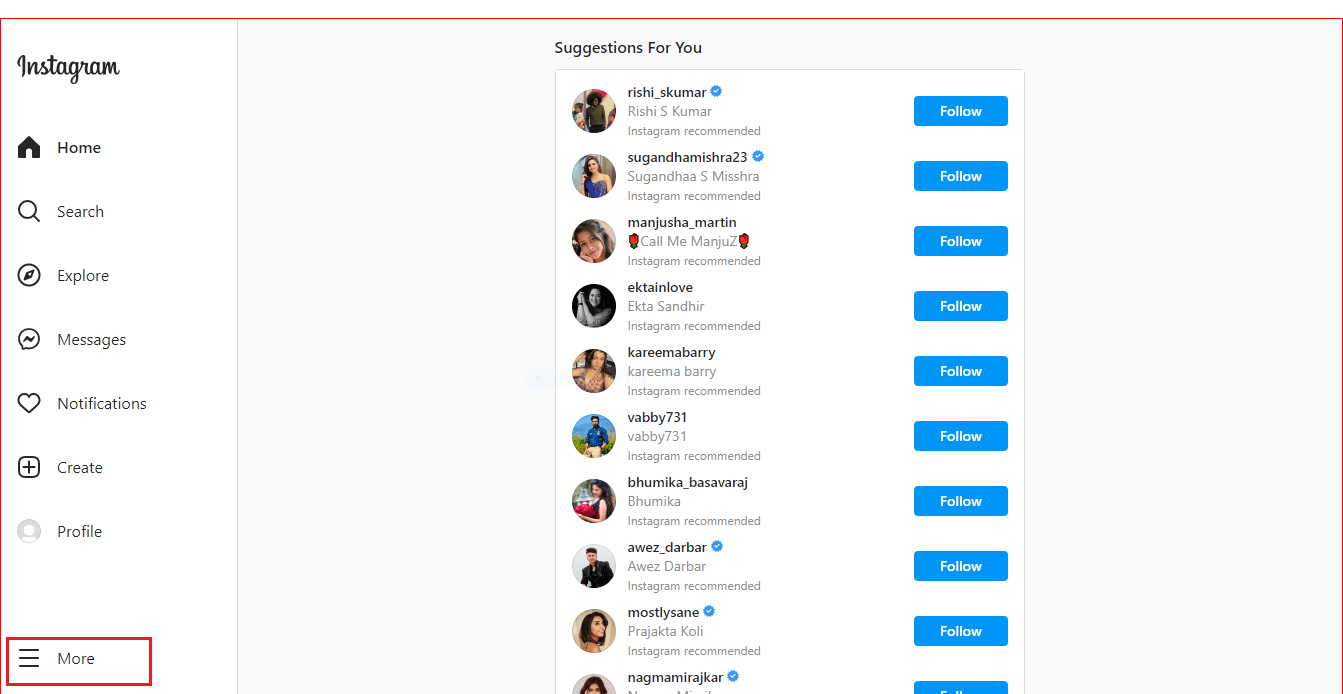 Instagram home page