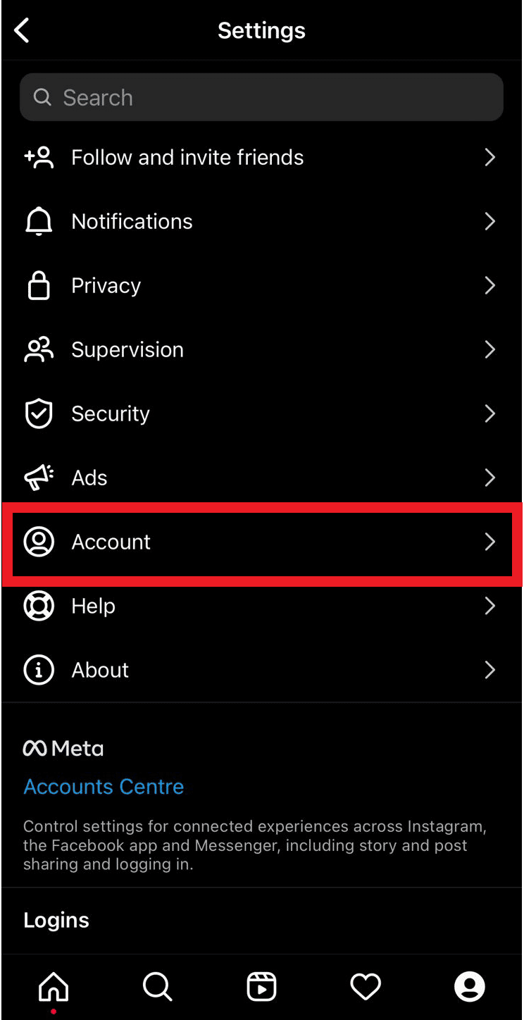 Tap on Account