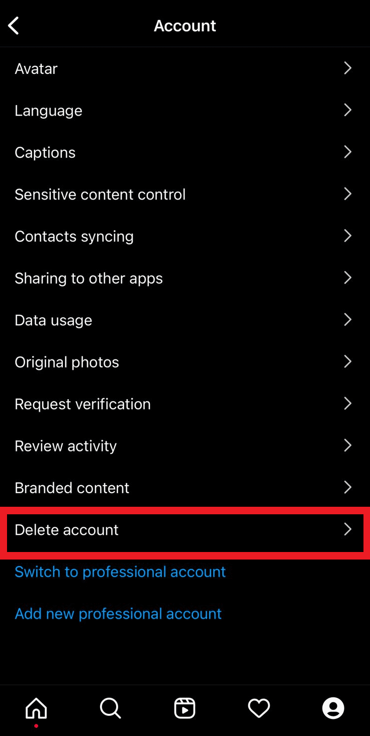 Scroll down and click on Delete account