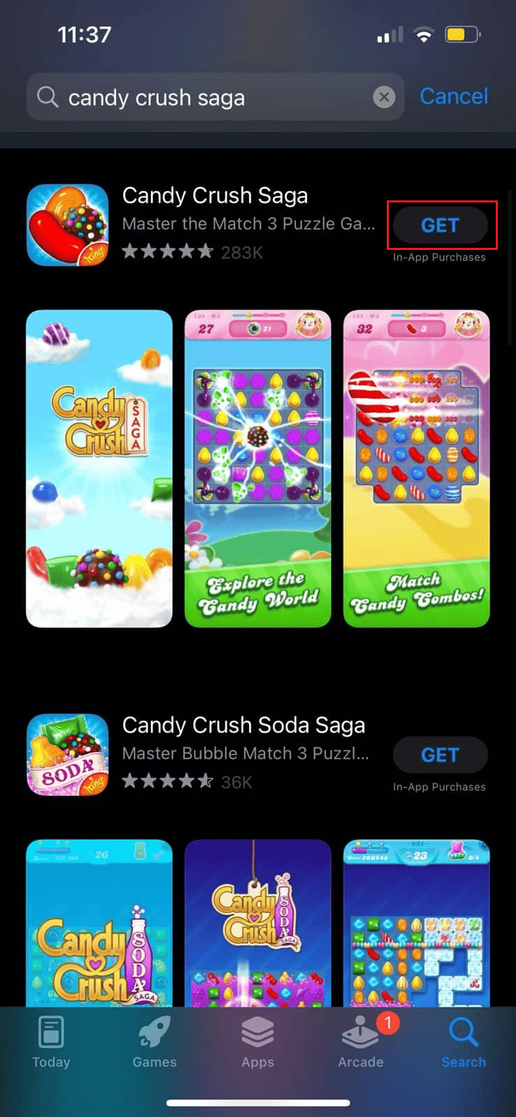 Tap on GET to download and play the game on your iPhone | Google Play games on iPhone