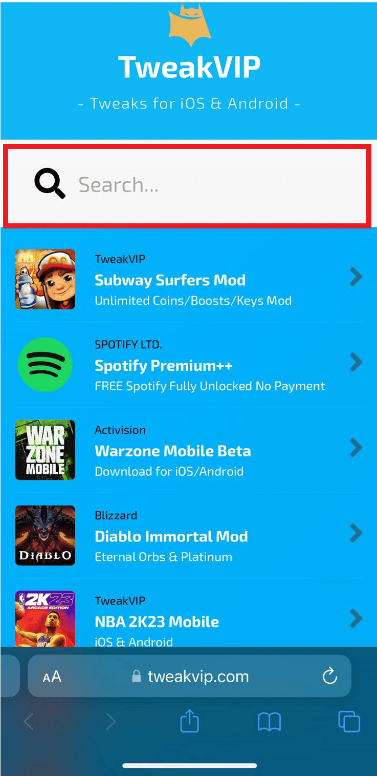 Open the Safari app on your iPhone and visit the TweakVIP website
