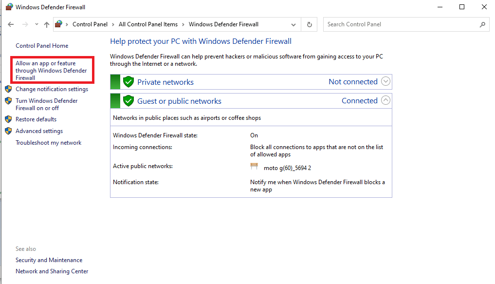 click on the Allow app or feature through Windows firewall option. Fix issue in the origin web server and it has become unreachable